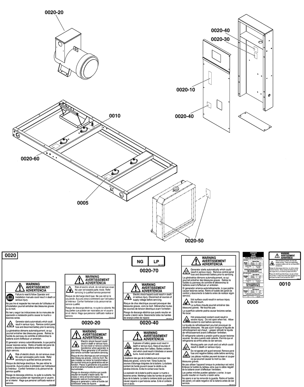 Decals Group - Base Diagram and Parts List for 080084-00  Briggs and Stratton Generator
